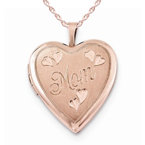 Sterling Silver Rose Gold Plated Mom Heart Photo Locket
