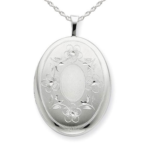 Sterling Silver Oval With Flowers Photo Locket