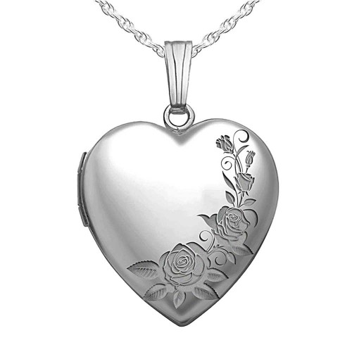 Sterling Silver Roses Heart Photo Locket