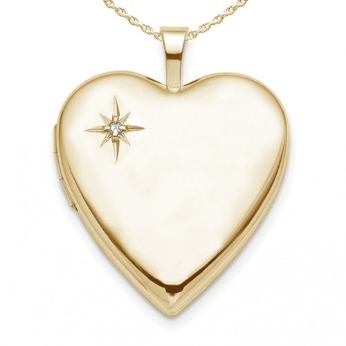 14k Gold Filled Diamond Heart Photo Locket