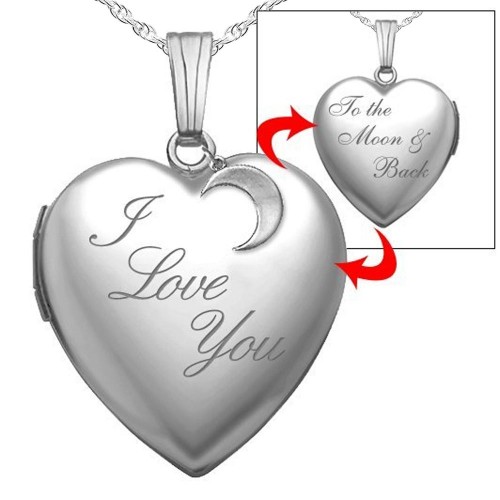 Sterling Silver " I Love You To The Moon & Back" Heart Photo Locket