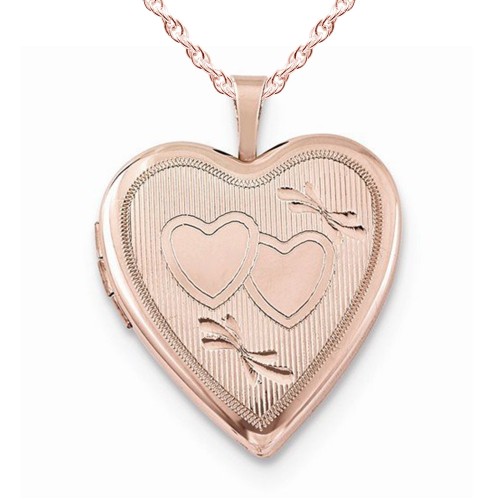 Sterling Silver Rose Gold Plated Double Heart Photo Locket