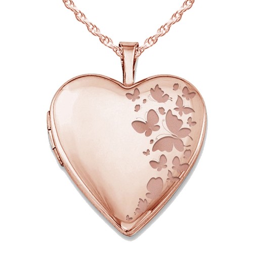 Sterling Silver Rose Gold Plated "Butterflies" Heart Photo Locket