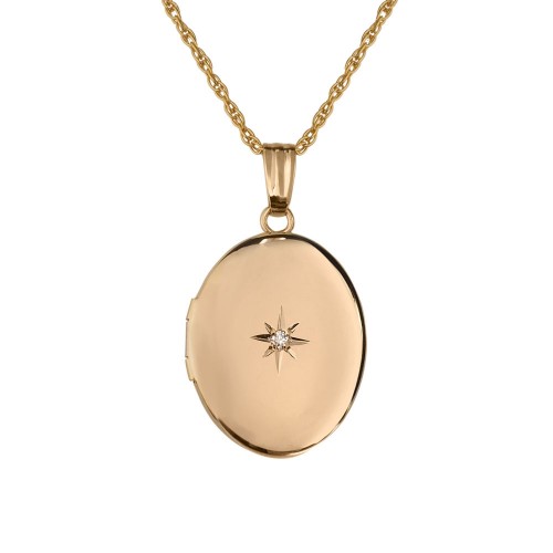 Gold Filled Oval Locket w/ diamond - Heidi 