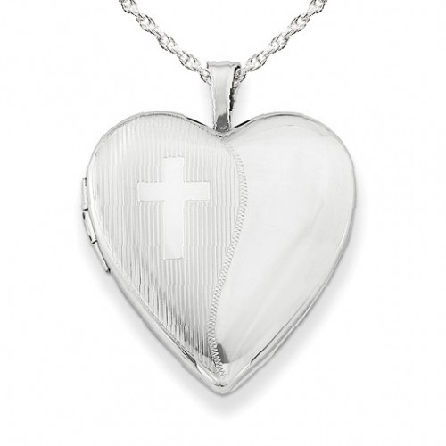 Sterling Silver 2 Tone Heart Locket with Cross
