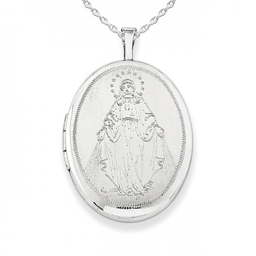 Sterling Silver Blessed Mother Mary Oval Locket