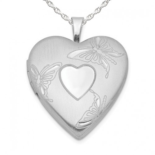 Sterling Silver Small Heart and Butterflies Heart Photo Locket 