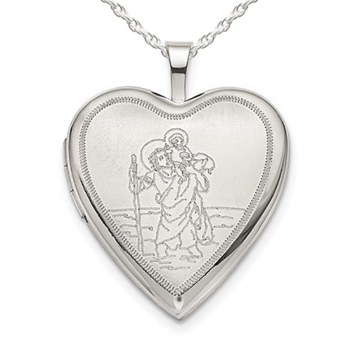 Sterling Silver St. Christopher Heart Photo Locket 