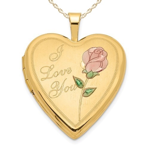 14K Gold "I Love You" Floral Heart Photo Locket